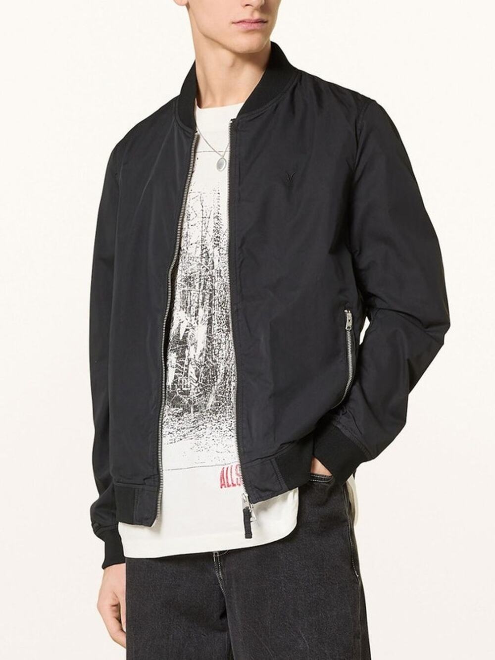 AllSaints Bassett Bomber Jacke SIZE L Black Ruched Back Lightweight Pockets NWOT